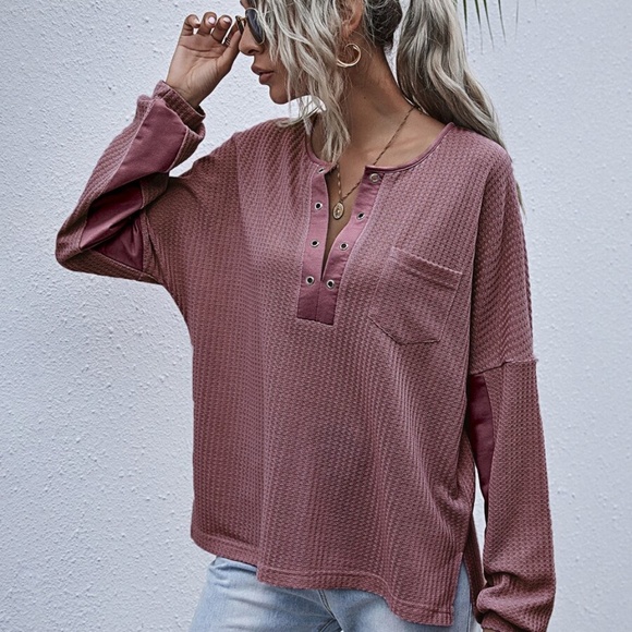 Lavender pocket oversized knit waffle top - Picture 13 of 15